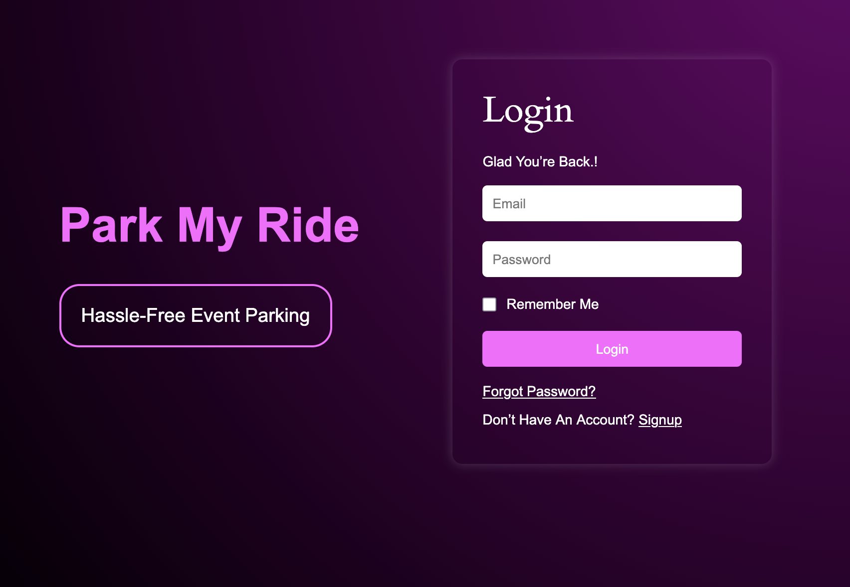 Valet parking app Ecosystem design