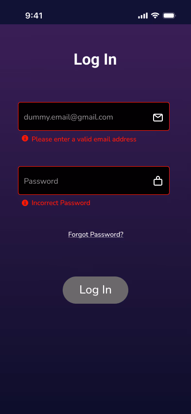 Usability Testing Screens